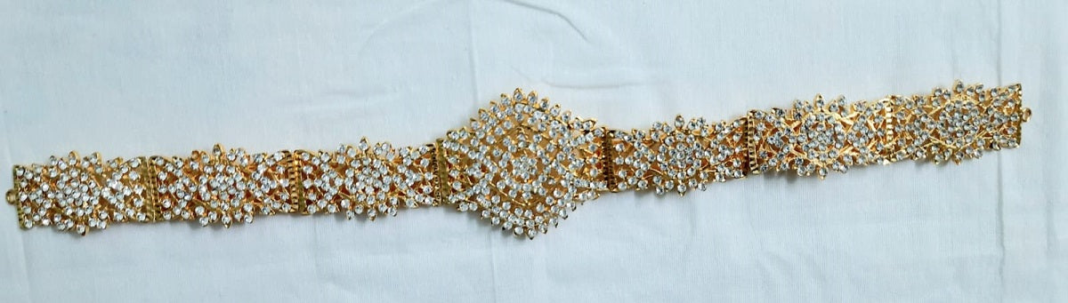 Elite Trading Bharatanatyam White Stone Belt Classical Dance Temple Jewelry Waist Belt Adjustable Odiyanam for Girls & Women | Grocsy