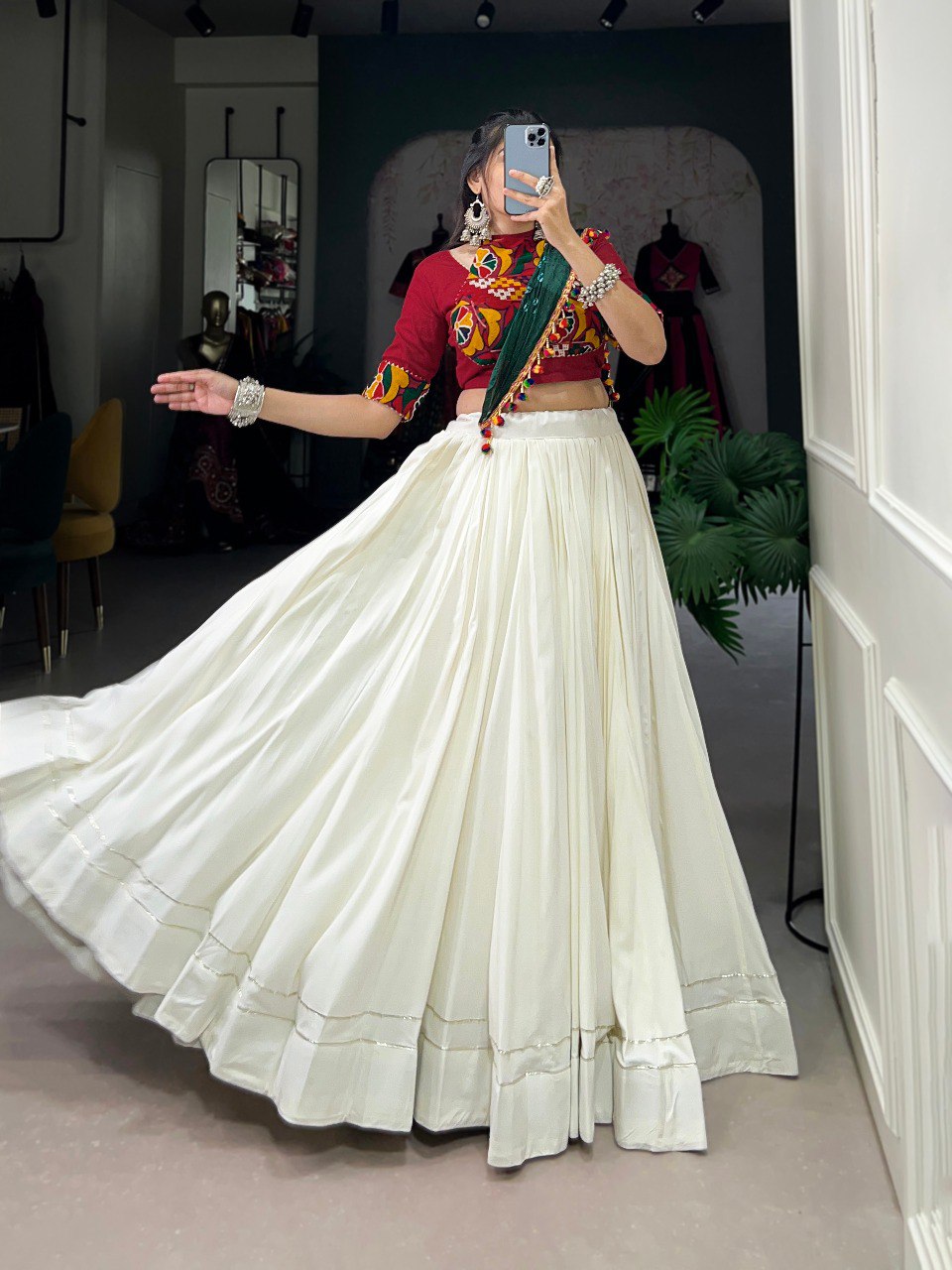 Lorenvalley Pure Rayon White Plain With Gota Patti Touch Up Lehenga Choli with Dupatta | Grocsy