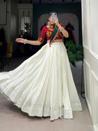 Lorenvalley Pure Rayon White Plain With Gota Patti Touch Up Lehenga Choli with Dupatta | Grocsy