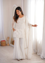 Evanik Off White Crunchy Silk Embroidery Sequins And Zari Work Kurta Pants With Dupatta | Grocsy