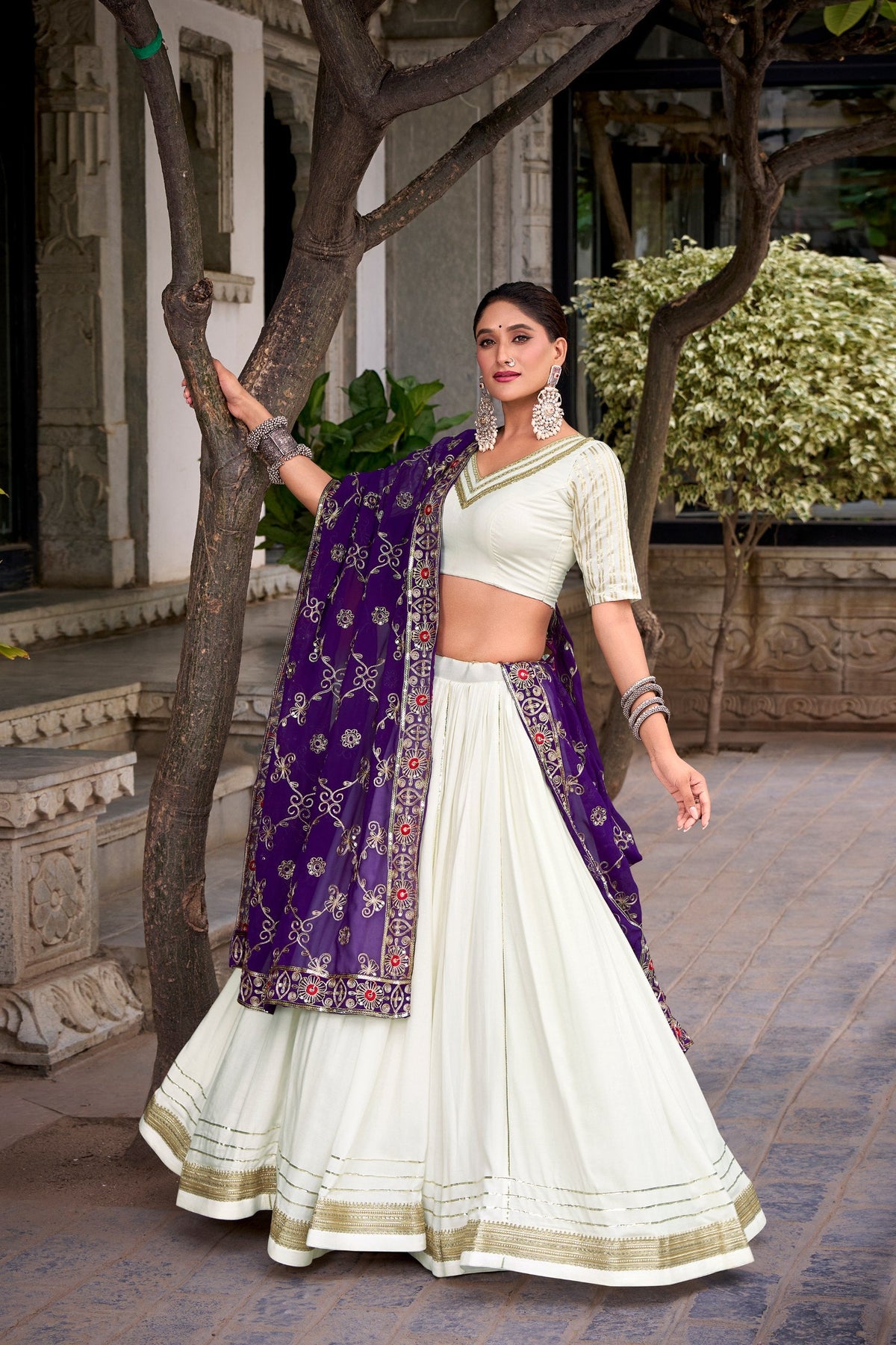 Lorenvalley Fashion White Pure Rayon Lace Touch Up Lehenga Choli with Dupatta | Grocsy