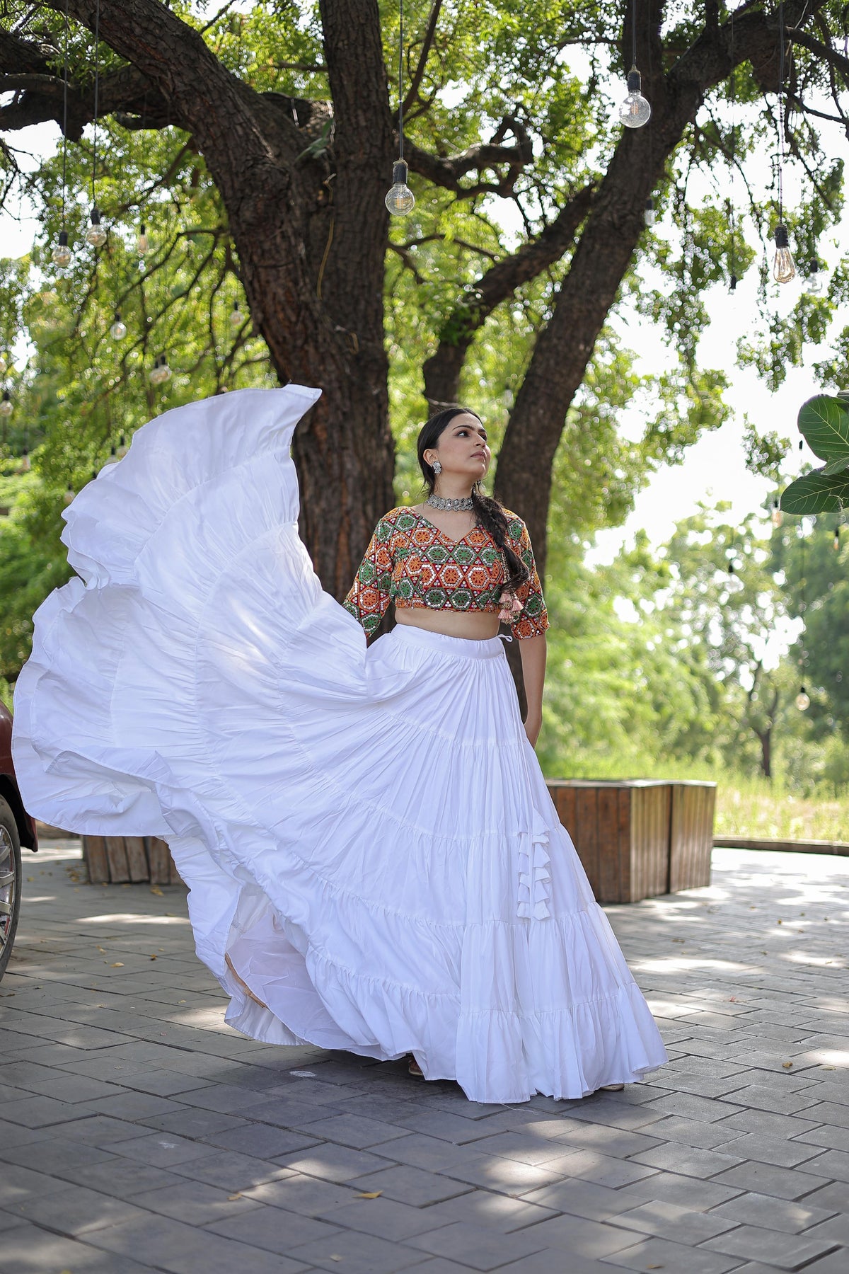 Lorenvalley White Premium Rayon Lehenga with Georgette Embroidered Traditional Thread work Choli | Grocsy