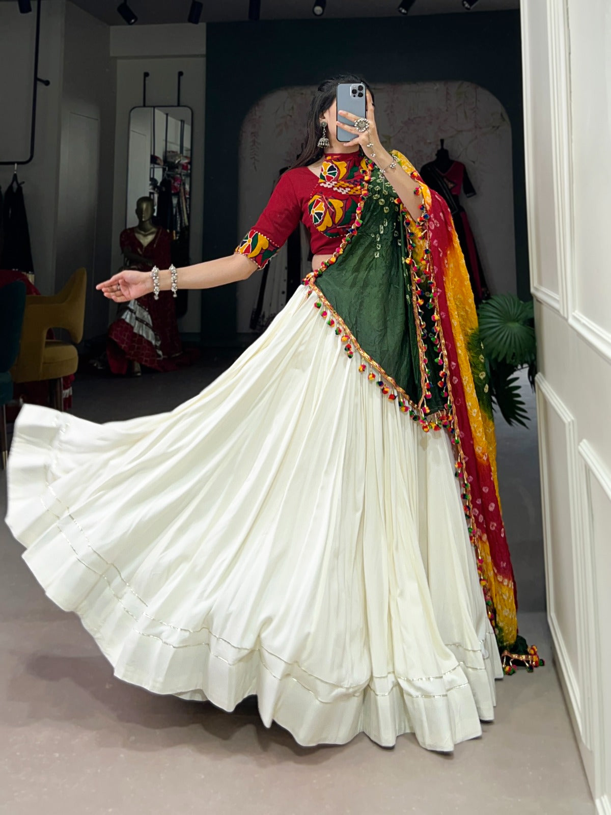Lorenvalley White Pure Rayon with Plain With Gota Patti Touch Up Lehenga Choli | Grocsy