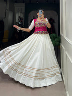 Lorenvalley White Pure Cotton Plain With Gota Patti Touch Up Lehenga Choli | Grocsy