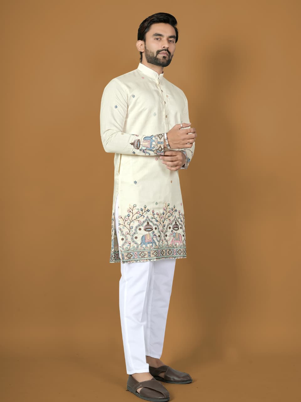 Anaita White Embroidery Silk Straight Kurta | Grocsy