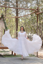 Evanik White Faux Blooming Gown With Dupatta With Rich Sequins Embroidered work | Grocsy