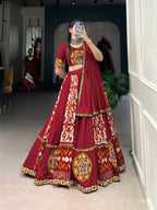 Lorenvalley White Rayon and Printed Silk with Plain And Printed With Original Mirror Gamthi Work And Gamthi Patch Work Lehenga Choli | Grocsy