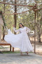 Evanik White Faux Blooming Gown With Dupatta With Rich Sequins Embroidered work | Grocsy