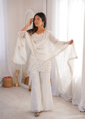 Evanik Off White Crunchy Silk Embroidery Sequins And Zari Work Kurta Pants With Dupatta | Grocsy
