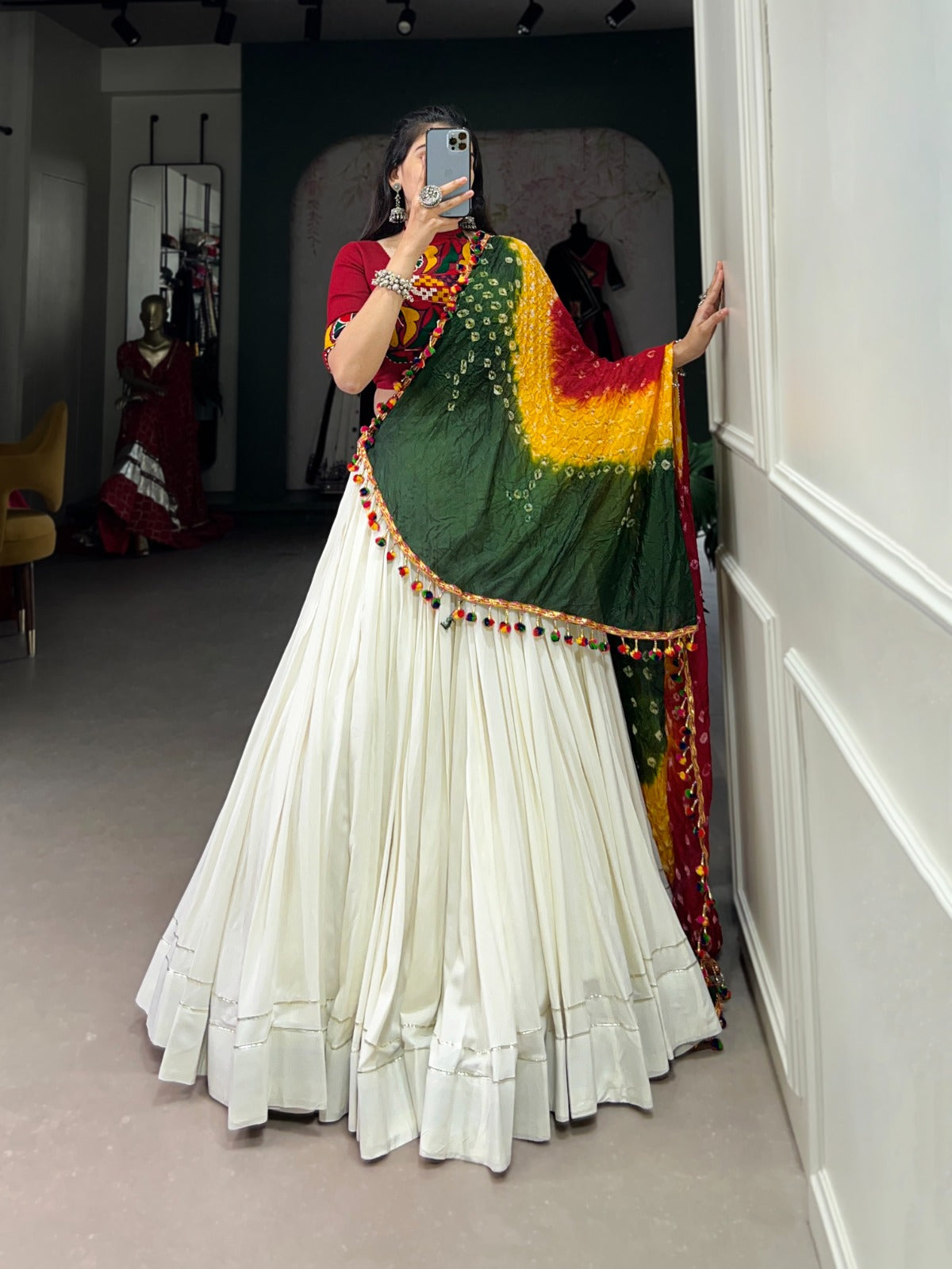Lorenvalley White Pure Rayon with Plain With Gota Patti Touch Up Lehenga Choli | Grocsy