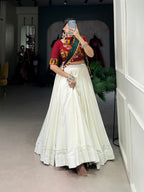 Lorenvalley Pure Rayon White Plain With Gota Patti Touch Up Lehenga Choli with Dupatta | Grocsy