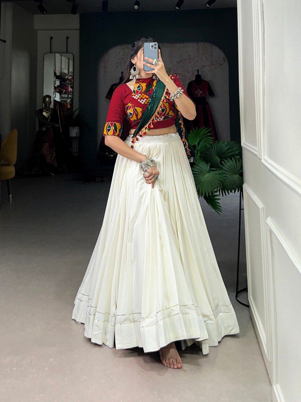 Lorenvalley Pure Rayon White Plain With Gota Patti Touch Up Lehenga Choli with Dupatta | Grocsy