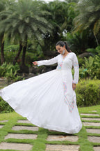 Lorenvalley White Rayon Fabric With Kutchi Gamthi Lace Gown | Grocsy