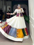 Lorenvalley White Rayon Plain With Embroidery And Gamthi Patch Work Lehenga Choli | Grocsy
