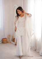 Evanik Off White Crunchy Silk Embroidery Sequins And Zari Work Kurta Pants With Dupatta | Grocsy