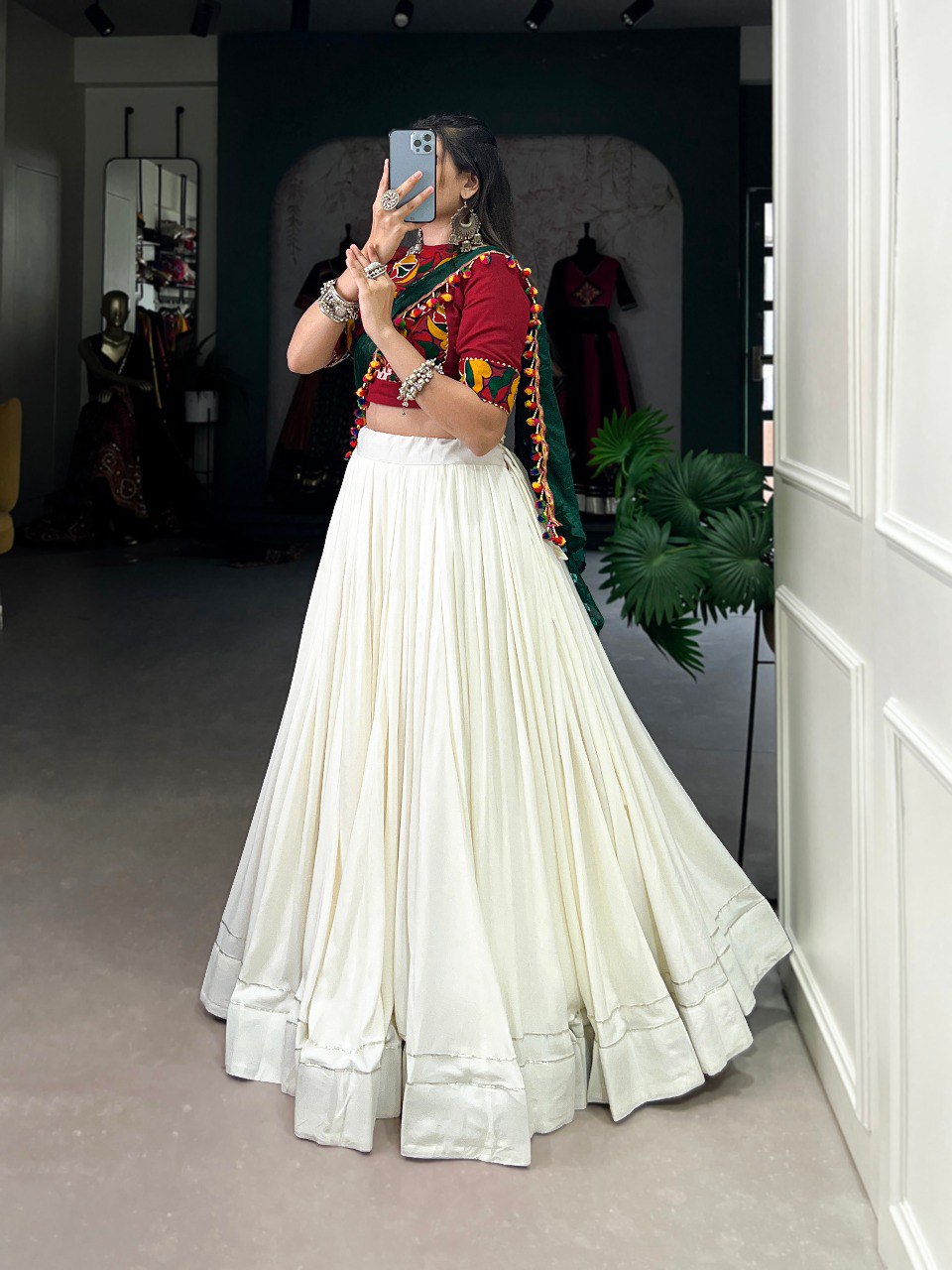 Lorenvalley White Pure Rayon Plain With Gota Patti Touch Up Lehenga Choli with Dupatta | Grocsy