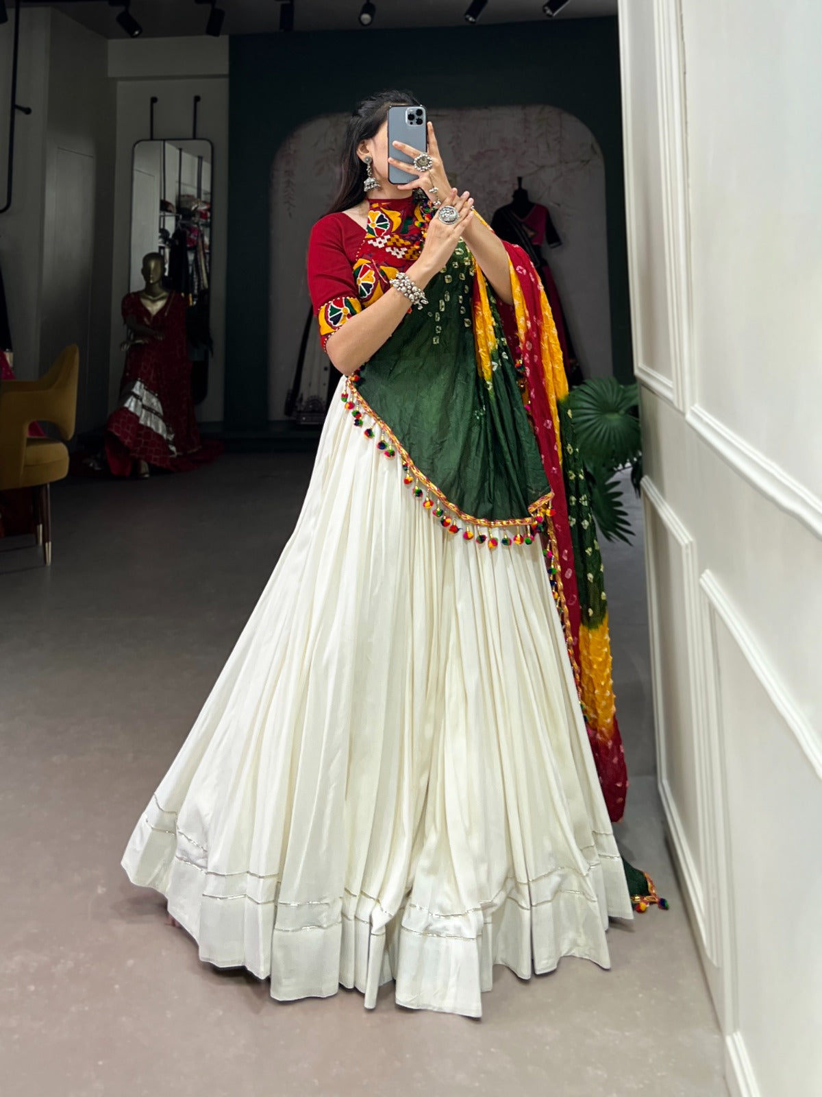 Lorenvalley White Pure Rayon with Plain With Gota Patti Touch Up Lehenga Choli | Grocsy