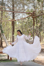 Evanik White Faux Blooming Gown With Dupatta With Rich Sequins Embroidered work | Grocsy