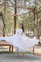 Evanik White Faux Blooming Gown With Dupatta With Rich Sequins Embroidered work | Grocsy