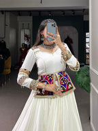 Lorenvalley White Rayon Plain With Embroidery And Gamthi Patch Work Lehenga Choli | Grocsy