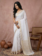 Anaita White Cotton Saree With Blouse | Grocsy