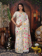 Anaita White Linen Printed Saree With Blouse | Grocsy