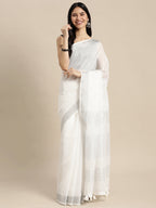 Anaita White Linen Saree With Blouse | Grocsy