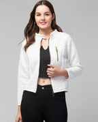 PAVONINE White Color Burfi-Design Zipper Jacket For Girls | Grocsy