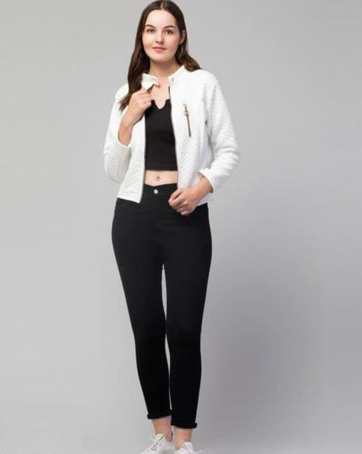 PAVONINE White Color Burfi-Design Zipper Jacket For Girls | Grocsy