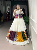 Lorenvalley White Rayon Plain With Embroidery And Gamthi Patch Work Lehenga Choli | Grocsy