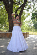 Lorenvalley White Premium Rayon Lehenga with Georgette Embroidered Traditional Thread work Choli | Grocsy