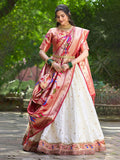 Lorenvalley White Jacquard Silk Paithani Weaving Zari Lehenga Choli with Dupatta | Grocsy
