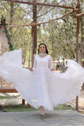 Evanik White Faux Blooming Gown With Dupatta With Rich Sequins Embroidered work | Grocsy