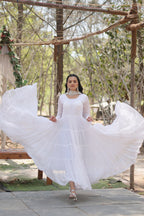 Evanik White Faux Blooming Gown With Dupatta With Rich Sequins Embroidered work | Grocsy