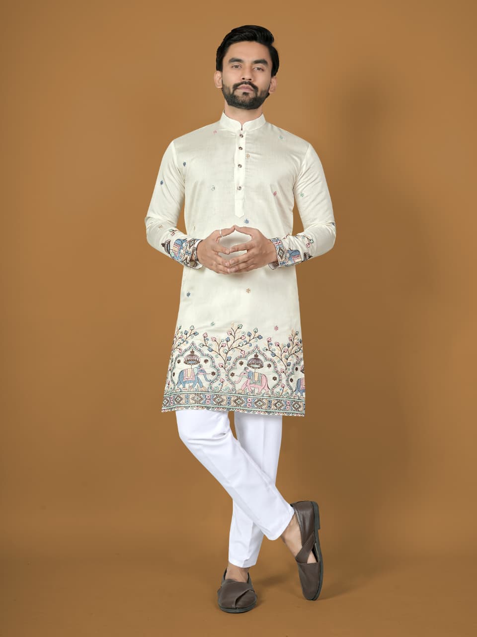 Anaita White Embroidery Silk Straight Kurta | Grocsy