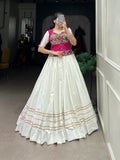 Lorenvalley Pure Cotton White Plain With Gota Patti Touch Up Lehenga Choli | Grocsy