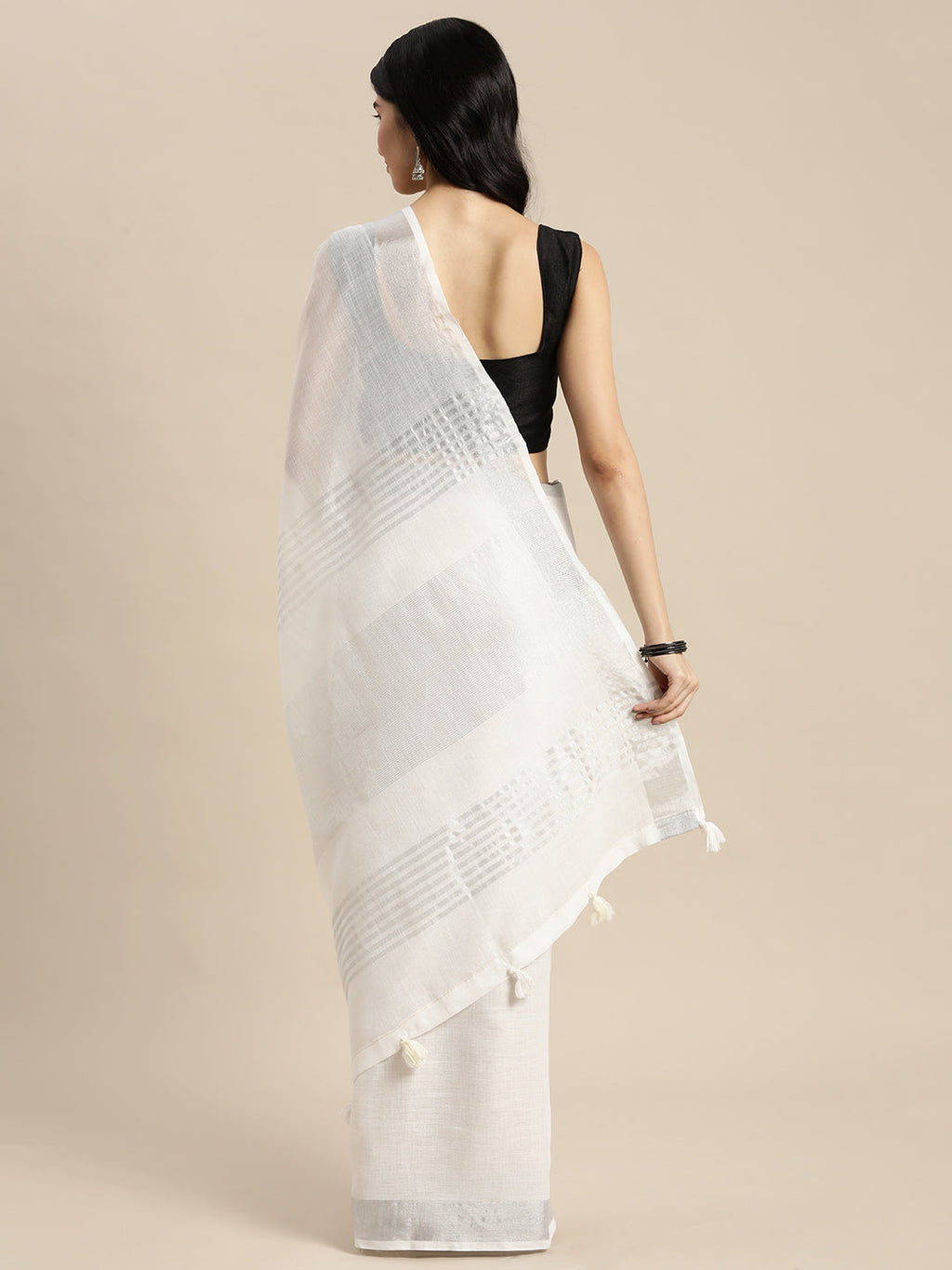 Anaita White Linen Saree With Blouse | Grocsy