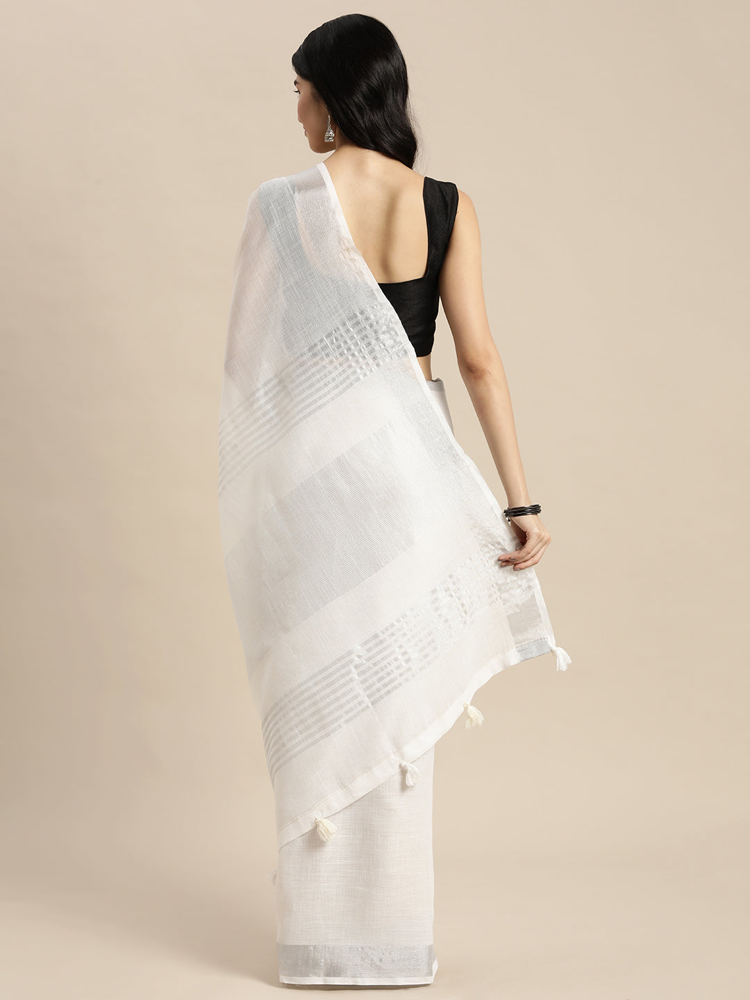 Anaita White Linen Saree With Blouse | Grocsy