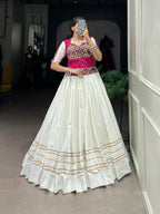 Lorenvalley White Pure Cotton Plain With Gota Patti Touch Up Lehenga Choli | Grocsy