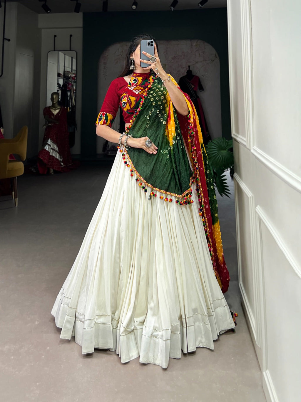 Lorenvalley White Pure Rayon with Plain With Gota Patti Touch Up Lehenga Choli | Grocsy