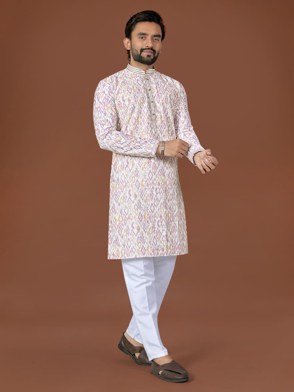 Anaita White Lucknowi Silk Straight Kurta | Grocsy