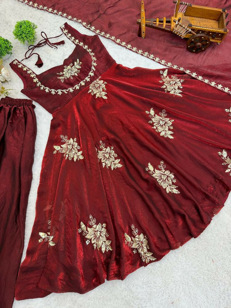 Teeya Creation New Womens Trendy Embroidery Sequence Work Maroon Kurta Set | Grocsy