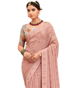 Peach Georgette Swaroski Work Saree With Unstitched Blouse Piece - Juhi | Grocsy