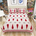 Queen Size 90x108 Inches Jaipuri Sanganeri Print Flat Bed Sheet Bedspread with 2 Pillowcases | Grocsy