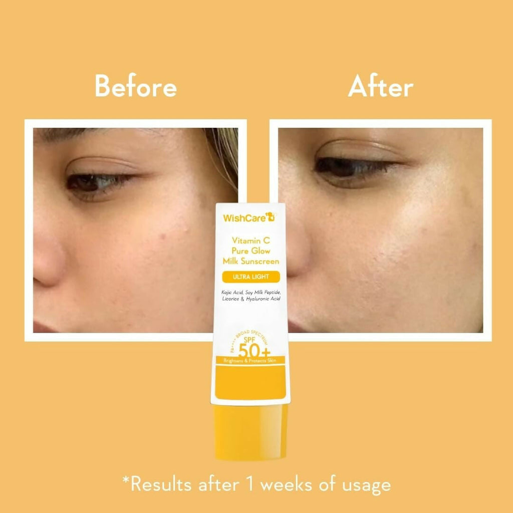 Wishcare Vitamin C Pure Glow Milk Sunscreen SPF 50 | Grocsy