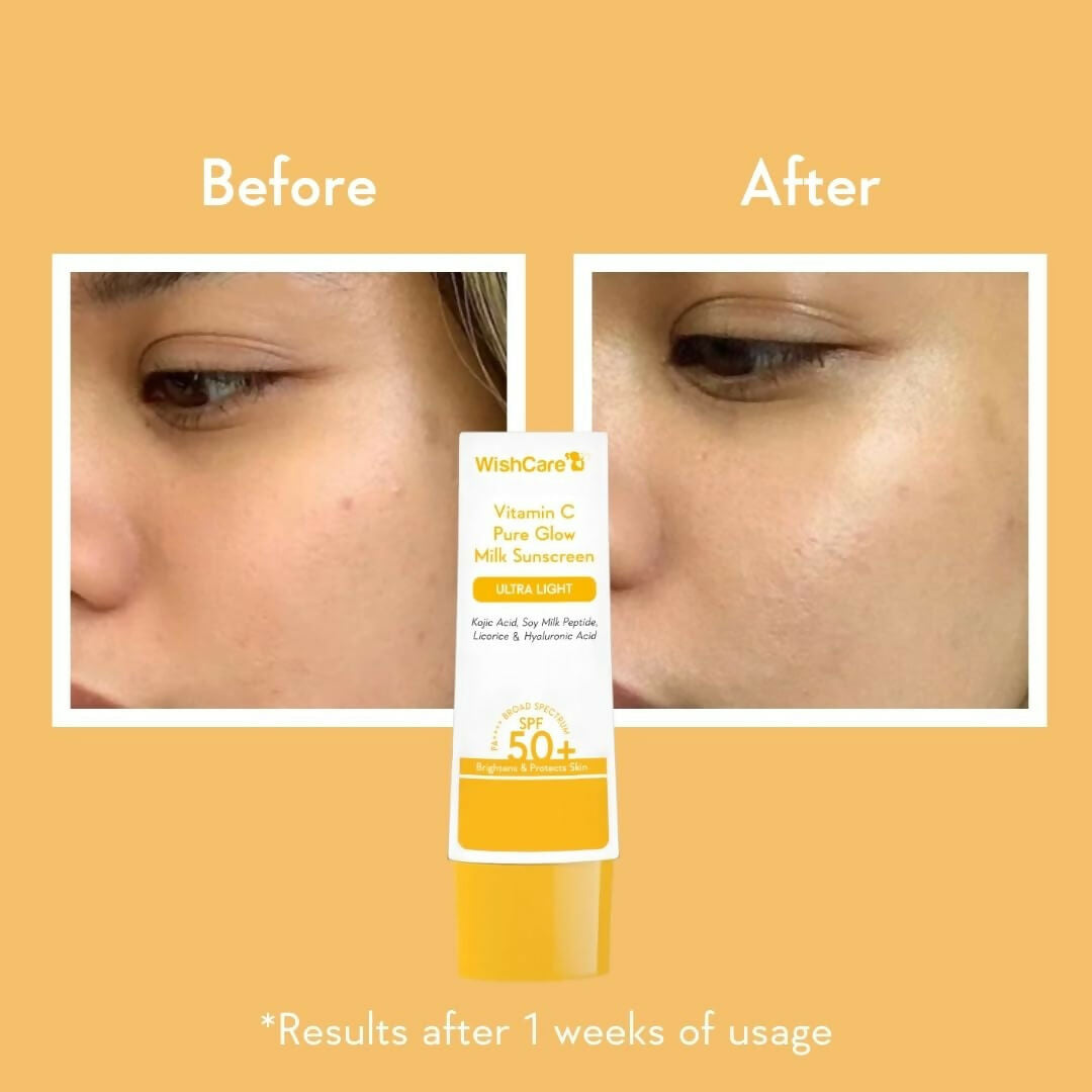 Wishcare Vitamin C Pure Glow Milk Sunscreen SPF 50 | Grocsy
