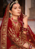 Maroon Velvet Front & Back Embroidery Wedding Anarkali Suit - Emponline | Grocsy
