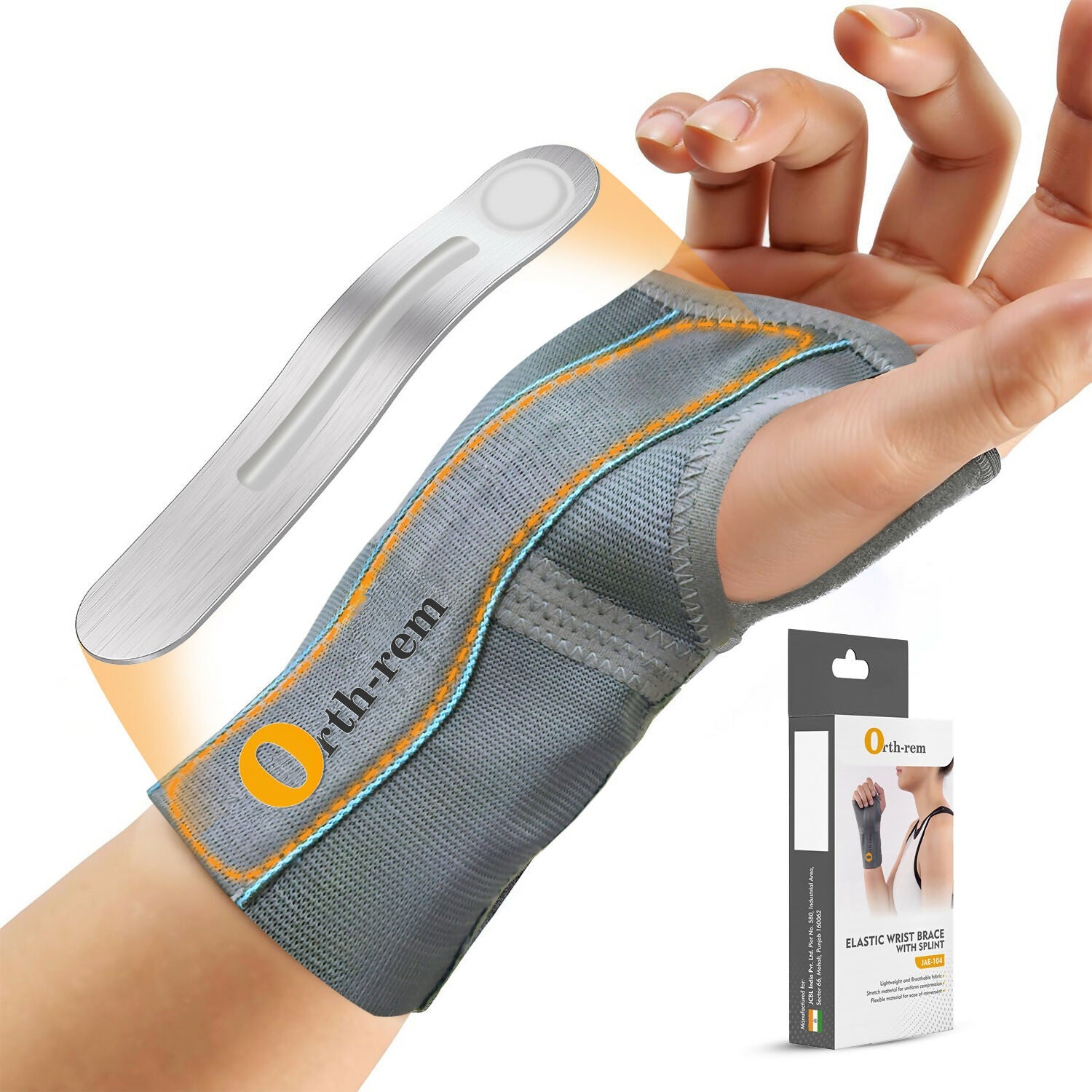 Orth-rem Elastic Wrist Support Brace For Right Hand with Removable Aluminum Splint | Grocsy