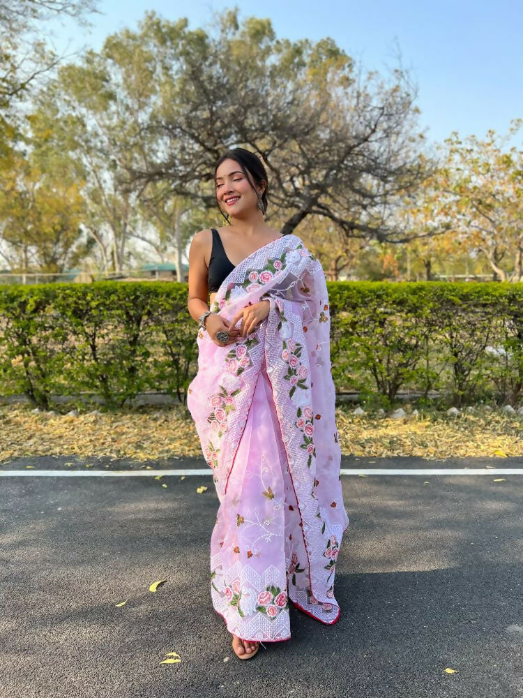 Vamsee Kamaljaal Lavender Organza Saree | Grocsy