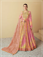Vastranavya Pink Muslin Printed Sequins Beads Work Abaya Style Anarkali Suit | Grocsy